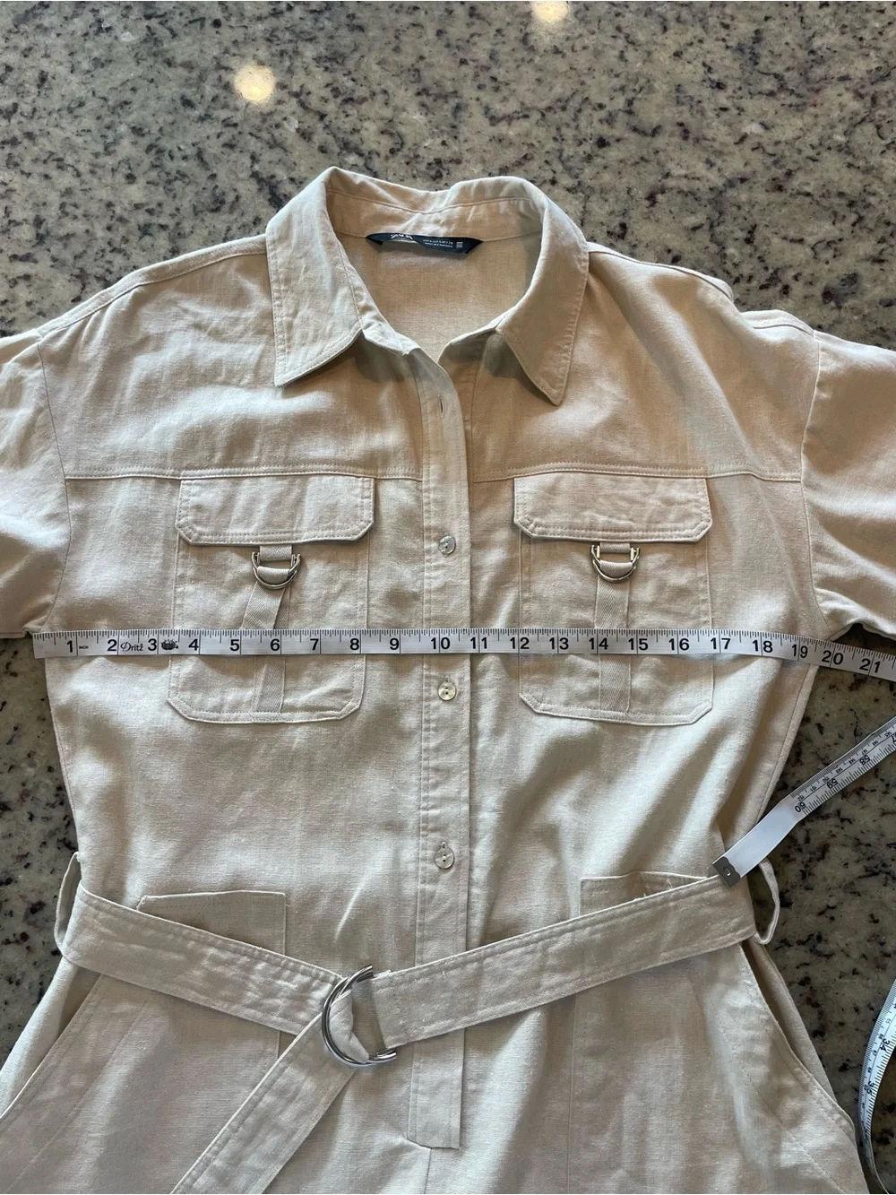 Zara linen blend Beige Utility Belted Romper S